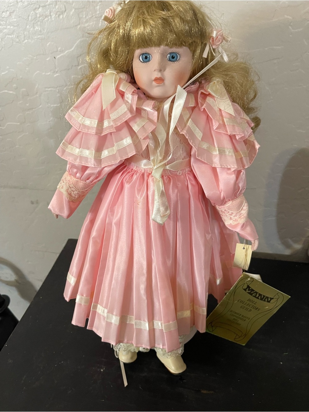Porcelain-Style Doll in Pink Ruffled Dress - Classic Collectible Kids Toy